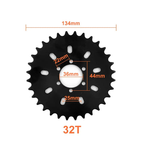 32T Rear Sprocket With 16T Freewheel And Adapter For Left Drive Ebike Motor Kit MY1016Z Dope Upgrade, dimensions and design details