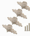Four Pack 102mm Vintage Rose Cabinet Knobs With Backplates Zinc Alloy Flower Drawer Pulls For Dresser Vanity Nightstand Cupboard