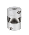 Pro Level Aluminum Shaft Coupling Featuring Precision Flex Metal Bellows Design For Dope Torque Transfer And Badass Longevity Fitting 20Mm By 22Mm Bore Sizes For Total Ease Of Use, showing flexible aluminum design.