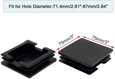3 Inch Square Plastic End Caps For Square Tubing Furniture Chairs Noiseless Glide Inserts Floor Protectors Heavy Duty Polyethylene 8 Pack Fits Fitness Equipment showing dimensions