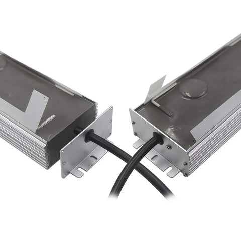 Close-up of the Beefy 250W 12V DC LED Driver Power Supply For Outdoor Use IP67 Waterproof Transformer with visible cable connections.