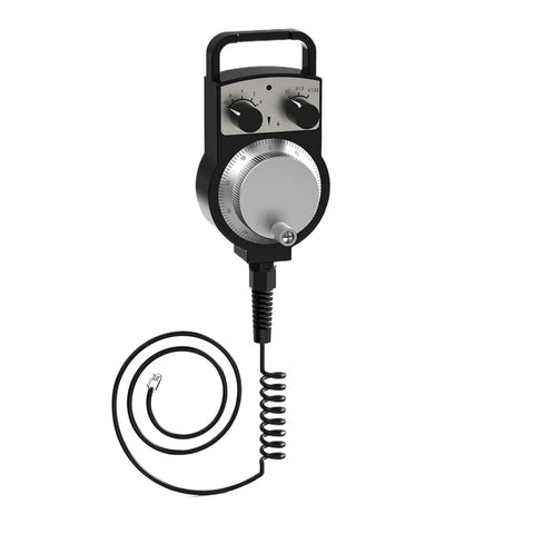MPG 4 Axis Electronic Handwheel For CNC Machines with dials, pulse generator, and coiled cable visible