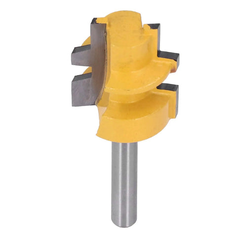 High Strength Reversible T Slot Router Bit With Tungsten Carbide Blade For Precise Woodworking Mortising And Splicing Joints Using 1/4 Inch Round Shank Cutter Tool showing yellow and silver blade design.