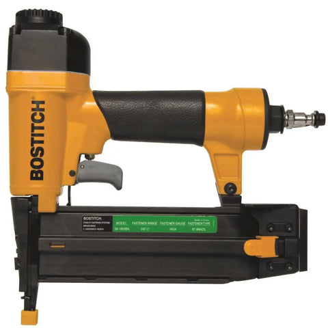 BOSTITCH finish nailer, compact tool, 16-gauge brad nailer for efficient renovations with Top Shelf 6 Gallon Electric Air Compressor.