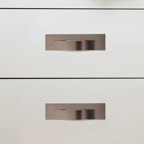 Modern Orb Finish Invisible Cabinet Drawer Pull Handle For Kitchen And Bath, 64mm Center To Center on white drawers