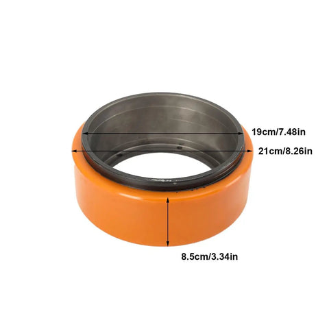 Get Your Electric Pallet Truck Rolling Smooth Again With This Heavy Duty 210X70mm PU Drive Wheel featuring a robust orange design and dimensions.