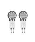 Two DF9-16 thin-film force sensing resistors, round discs with interdigitated traces and dual leads (front view).
