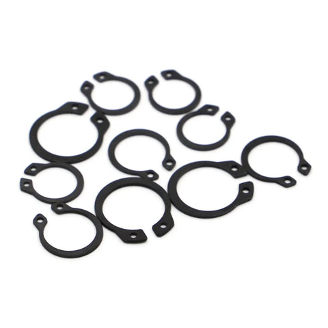 Heavy Duty External Circlip Retaining Rings For Shaft And Bearing Assembly Fit M6 To M50 Durable Carbon Steel Build, various sizes.
