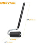 12 Inch Long Handle J Roller For Laminate And Veneer Applications With a One And a Half Inch Diameter And Three Inch Wide Rubber Roller, side view