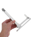 Tough As Nails Stainless Steel Fire Door Closer With Automatic Self Closing Hinge For Commercial Doorways And Cabinet Locks Reliable Security And Friction Free Motion No Worries Heavy Duty Hardware held in hand, showing shiny stainless steel body.
