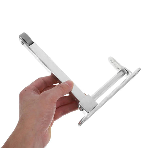Tough As Nails Stainless Steel Fire Door Closer With Automatic Self Closing Hinge For Commercial Doorways And Cabinet Locks Reliable Security And Friction Free Motion No Worries Heavy Duty Hardware held in hand, showing shiny stainless steel body.