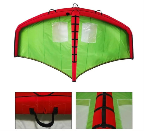 Dope Inflatable Wing Foil For Surfing And Snow Skiing Handheld Wing Kite with red and green polyester material.