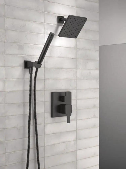 Sharp Matte Black Square Shower Trim Kit With Big 6.5 Inch Rain Head And Handheld Sprayer Diverter Handle Thermal Guard Cartridge Anti Scald Modern Bathroom Glow Up Sleek Fixture Valve Not Included