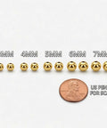 14K Yellow Gold Ball Stud Earrings 5mm No Tarnish Hypoallergenic Everyday Jewelry For Work And Dress Up Classic Polished Gold Balls That Won't Fade Or Turn Your Ears Green., 5mm 14K yellow gold ball stud earrings shown with US penny for scale