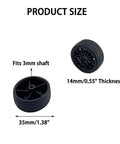 8 Pack RC Car Wheels With Rubber Tires And Round Shaft Axles, 3Mm Shaft, 35Mm Diameter, 14Mm Thick, product size details