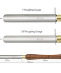 Top Shelf Wood Turning Roughing Gouge Kit Dead Nuts Sharp Carbide Tipped Lathe Chisel dimensions of 1" and 7/8" gouges with walnut grip.