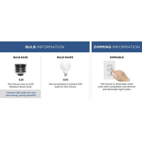 Bulb and dimming info for Tre One Light Pendant Graphite Finish with Tri Arm Industrial Shade 20 Inch