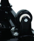 Close-up of wheel on Five In One Workbench Table With Adjustable Height And Clamping Surface That Doubles As Scaffold Dolly And Creeper