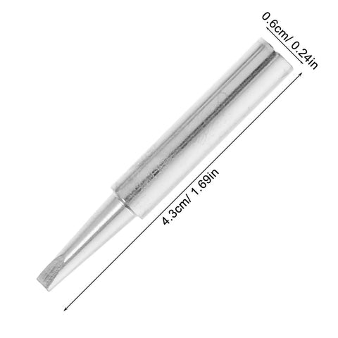 Top Tier Copper Soldering Iron Tips 5 Pack With High Thermal Conductivity And Wear Resistance For Pro Welding Or DIY Projects Plus User Friendly Design That Gets The Job Done Quick And Smooth, close-up of a silver-coated solder tip measuring 4.3cm.