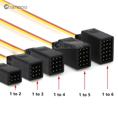 JR Style Servo Splitter Y Harness Cable 1 Male To 2 3 4 5 6 Female showing connectors and wire with arrows