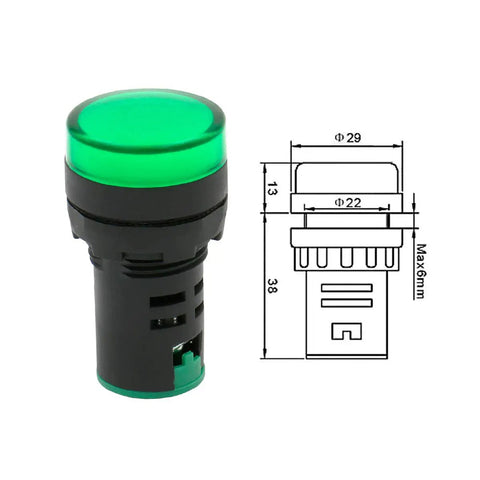Green component of 22mm LED Indicator Light Heavy Duty for Industrial Machinery Control Circuits 220V AC Panel Mount Seven Eighths Inch