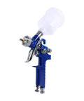 Precision Mini Gravity Feed HVLP Spray Paint Gun With 0.8mm Nozzle And 100ml Cup, blue hand-held sprayer for detailed lacquer finishes.