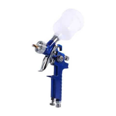 Precision Mini Gravity Feed HVLP Spray Paint Gun With 0.8mm Nozzle And 100ml Cup, blue hand-held sprayer for detailed lacquer finishes.