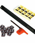 Pro Grade Boring Bar Lathe Holder Set With 10 CCMT09T304 Inserts 16Mm Shank 180Mm Handle Alloy Steel Construction visible with tool key.