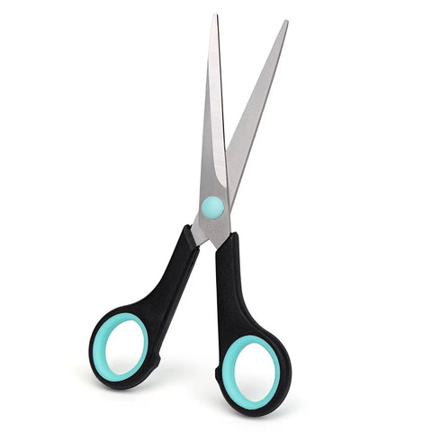 Assorted Size Scissors 4 Pieces Set With Heavy Duty Stainless Steel Blades Ambidextrous Comfort Ergonomic Rubber Grip 8.5 Inch 7.5 Inch 6.5 Inch And 5.5 Inch For Home Office School Crafts And Multi Use Cutting black and teal scissor