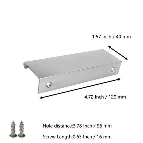 Concealed Edge Pull Handles 4 Pack 4.72 Inch Length Brushed Nickel Finger Edge Pulls for Cabinets and Drawers, 3.78 Inch center