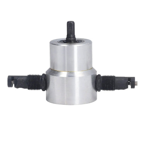 Heavy Duty Double Head Sheet Metal Nibbler Cutter with Aluminum Alloy Drill Attachment and Adjustable Dual Heads angle view