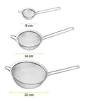 Three Piece Stainless Steel Mesh Strainer Set With Fine Mesh For Sifting, Straining, And Draining In The Kitchen, various sizes