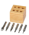 HHIP 2-flute M2 ball nose end mill set in wooden storage block, 6 pcs, HSS, sizes 1/8 to 1/2 in.