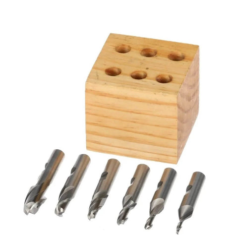 HHIP 2-flute M2 ball nose end mill set in wooden storage block, 6 pcs, HSS, sizes 1/8 to 1/2 in.