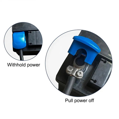 2 Pack Battery Terminals Clamps With Plastic Covers Brass Tinned Terminal Connectors For Car And Van Positive And Negative Quick Release Clips Built To Last And Ready For Any Auto Job showing blue cover clip on terminal