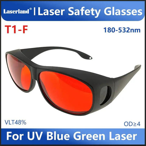 Badass Laser Safety Glasses Featuring Od6 Block Rate And Scratch Resistant Build To Lock Down Blue Violet And Green Laser Rays At Wavelength 405Nm 445Nm 450Nm And 532Nm For Serious Eye Protection That Hits Clean. Black frame with red lenses, designed for laser protection.