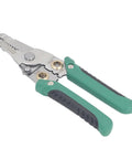 No Sweat Heavy Duty Spring Loaded Wire Stripper Multifunctional Terminal Crimping Tool With Rugged Stainless Steel Construction For Electricians with green grip.