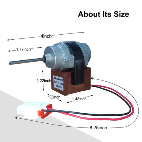 Refrigerator Evaporator Fan Motor 3015924900 D4612AAA36 DC 13V Replacement with size dimensions labeled