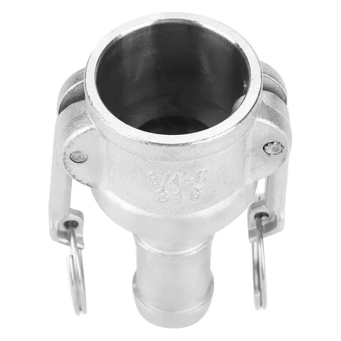 Straight Up Heavy Duty 316 Stainless Steel Camlock Coupling Quick Connect Pipe Fitting For Hydraulic Systems and Female Hose Lines Built Tough For Commercial Sites Featuring No Sweat Slide Handle Assembly, DN20 size.