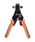 Front view of 3 In 1 Automatic Wire Stripper With Built In Cutter Adjustable Stripper For 18-8 AWG And 22-10 AWG Insulated Terminals Precision Crimping Tool ICP-510 Pro Grade Must Have For Any DIYer with orange and black handles.