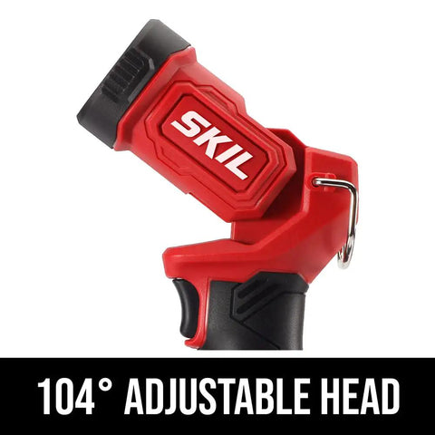 Close-up of Ultra Bright Led Work Spotlight Rechargeable 20 Volt Cordless 300 Lumens Portable Jobsite Light 104 Degree Swivel Head.
