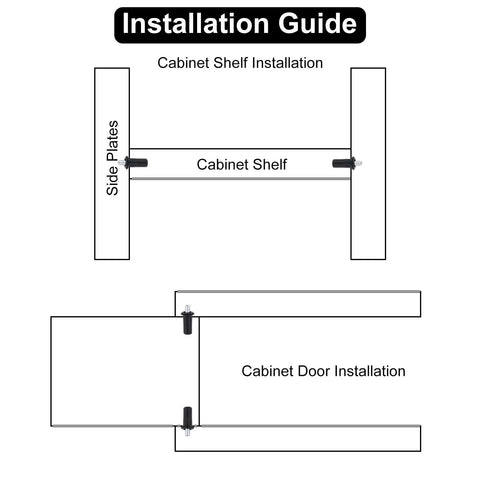 Installation guide for Top Shelf Cabinet Door Repair Pins Heavy Duty Metal Plastic Damper Hardware showing cabinet shelf and door setups.