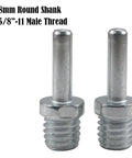 Heavy Duty Steel Drill Thread Adapter Kit For Angle Grinders Hand Power Tools Adapts 5/8 Male Threads To 8 Mm Round Shanks, close-up of two adapters.
