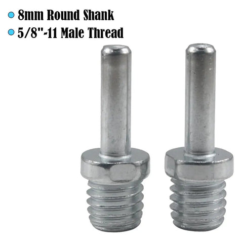 Heavy Duty Steel Drill Thread Adapter Kit For Angle Grinders Hand Power Tools Adapts 5/8 Male Threads To 8 Mm Round Shanks, close-up of two adapters.