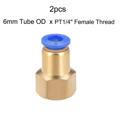 Push To Connect Tube Fitting Adapter 6mm Tube OD To PT One Quarter Female Straight Pneumatic Connector brass 2-pack