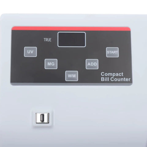 Control panel of Mini Portable Money Counter Machine with buttons for features like UV and MG on a compact design.