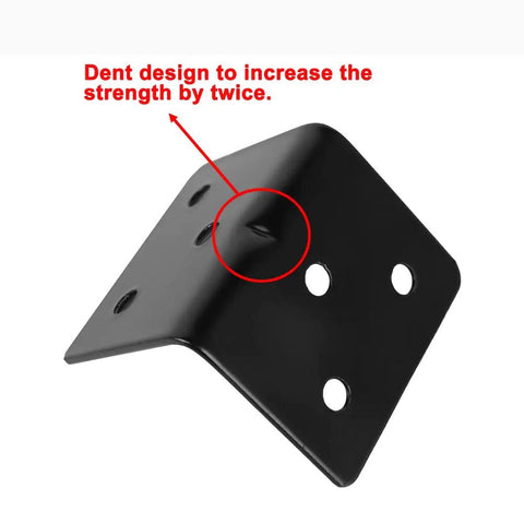 20 Piece Heavy Duty Stainless Steel Corner Braces Six Hole L Shape Metal Brackets For Wood Shelves, detailed shot of dent design.