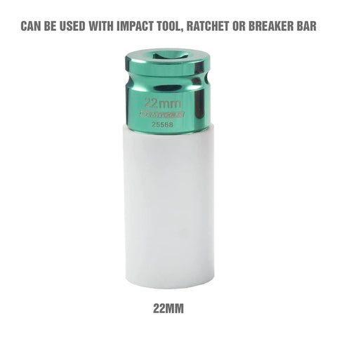 Non Marring 22mm Lug Nut Socket For Half Inch Drive Protects High Polish Wheels From Damage Color Coded And Clearly Marked