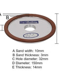 Top Tier 150mm Diamond Grinding Wheel With Resin Bond For Crushing Hard Alloys And Brittle Non Metals At High Speeds Using Sharp 180 Grit Synthetic Gems, showing dimensions.
