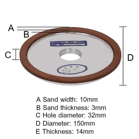 Top Tier 150mm Diamond Grinding Wheel With Resin Bond For Crushing Hard Alloys And Brittle Non Metals At High Speeds Using Sharp 180 Grit Synthetic Gems, showing dimensions.